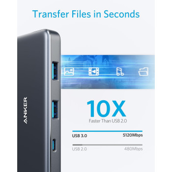 Anker USB C Hub, PowerExpand+ 7-in-1 USB C Hub Adapter, With 4K HDMI, 100W Power Delivery, USB-C and 2 USB-A 5Gbps Data Ports, MicroSD And SD Card Reader, For MacBook Air, MacBook Pro, XPS