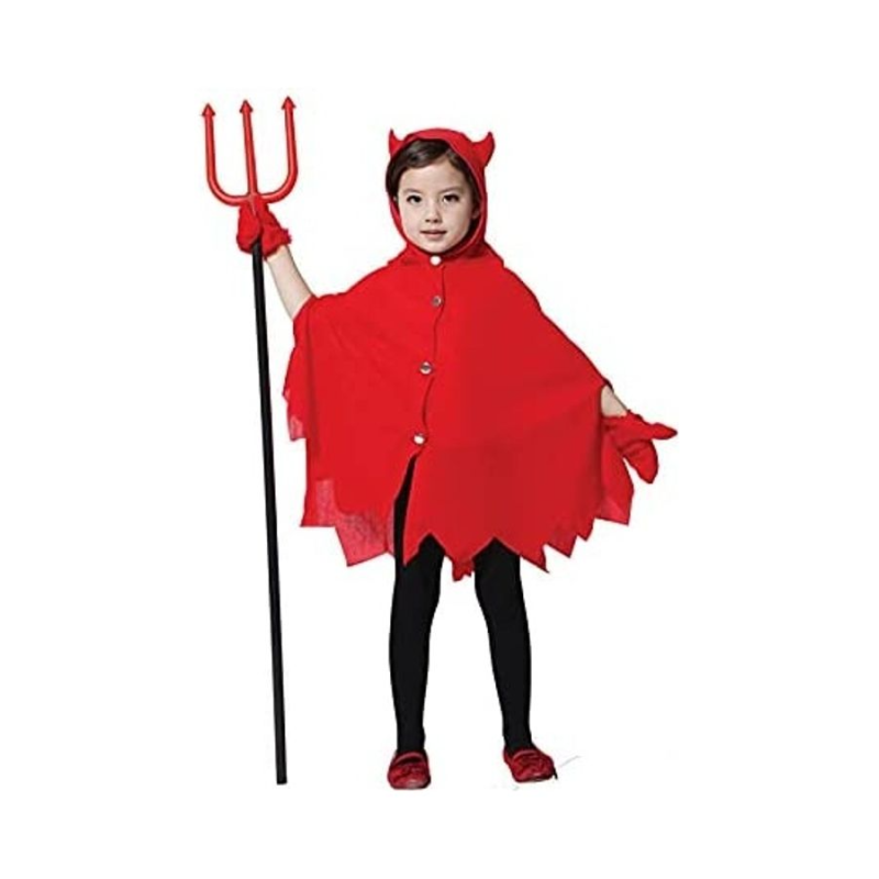 Brain Giggles Devil Halloween Costume With Gloves And Fork For Kids - Medium 100-120cm