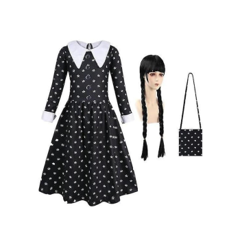 Brain Giggles Wednesday Addams Dance Costume Black Dress Costume With Wig Cosplay Outfit X-Large