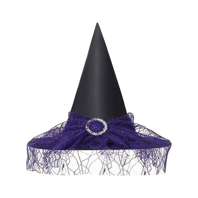 Brain Giggles Witch Hat Mesh Adult Children Wizard Witch Hat for Masquerade Party Cosplay Accessory - Purple