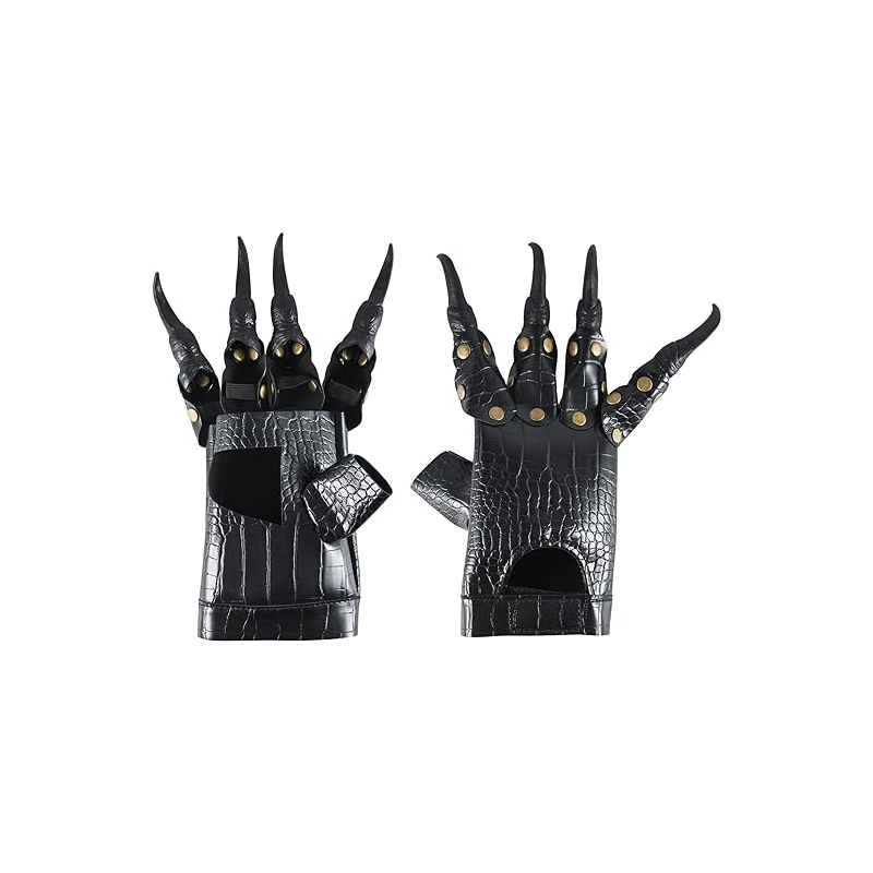 Brain Giggles Black Leather Gloves Costume Claw Gloves with Nails for Adult Accessories for Dress-up and Cosplay Ghost Witch Devil Paw Gloves