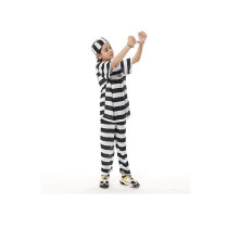 Brain Giggles Kids Prisoner Costume Prison with Handcuffs White Striped Outfit Kids Inmate Costume Jail Bird Set Youth Inmate (Large)
