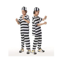 Brain Giggles Kids Prisoner Costume Prison with Handcuffs White Striped Outfit Kids Inmate Costume Jail Bird Set Youth Inmate (Large)
