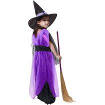 Brain Giggles Witch Costume Set Girls Witch Robe and Hat Witch Vintage Girls Witch Costume for Cosplay Event Party - Purple Large