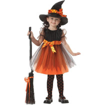 Brain Giggles Witch Costume Set Witch Robe and Hat Vintage Outfit Costume for Kids Girl Cosplay Event Party - Medium Orange
