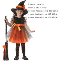 Brain Giggles Witch Costume Set Witch Robe and Hat Vintage Outfit Costume for Kids Girl Cosplay Event Party - Medium Orange
