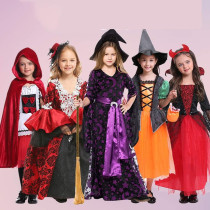 Brain Giggles Witch Costume Set Witch Robe and Hat Vintage Outfit Costume for Kids Girl Cosplay Event Party - Medium Orange