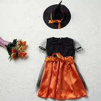 Brain Giggles Witch Costume Set Witch Robe and Hat Vintage Outfit Costume for Kids Girl Cosplay Event Party - Medium Orange