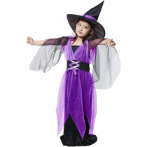 Brain Giggles Witch Costume Set Purple Witch Dress and Hat for Kids Girl Cosplay Event Party X-Large