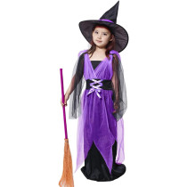 Brain Giggles Witch Costume Set Purple Witch Dress and Hat for Kids Girl Cosplay Event Party X-Large