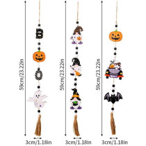 Brain Giggles Set of 3 Spooky Wooden Beads Ornament Ghost Wall Hanging Pumpkin Design Decorations