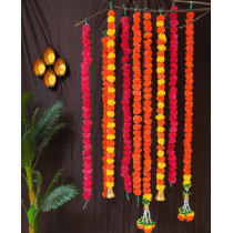 Tied Ribbons Artificial Marigold Flowers Garland Strings (Pack Of 10) Flowers Garland For Decor Pooja Room Door Indian Wedding Party House Warming