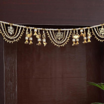 Tied Ribbons 40 Inch Golden Peacock Ganesha With Bells Toran Toranam For Door & Indian Puja Decorations