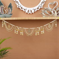 Tied Ribbons 40 Inch Golden Peacock Ganesha With Bells Toran Toranam For Door & Indian Puja Decorations
