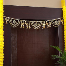 Tied Ribbons 40 Inch Golden Peacock Ganesha With Bells Toran Toranam For Door & Indian Puja Decorations
