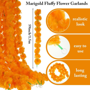 Tiokkss 29 Pcs Marigold Garland For Decoration And Flameless Led Tea Lights Candles 5 Feet Long Strands Artificial Marigold Flowers