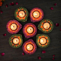 Tied Ribbons Diwali Diyas Set Of 8 Handmade Terracotta Big Clay Diya For Pooja Room Puja Oil Diya Lamp For Home Decor Mandir Temple