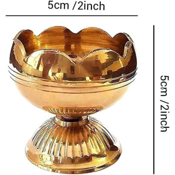 Tied Ribbons Set Of 5 Lotus Shape Brass Diyas For Pooja & Deepawali Diwali Decorations For Home, Indian Puja Oil Lamp For Pooja Decorations