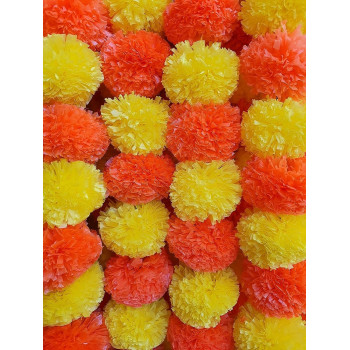 Decoration Craft 5 Pack Orange & Yellow Artificial Marigold Flower Garlands 5 Ft Long Each For Parties Indian Weddings Theme & Home Decoration Photo Prop Diwali Festival