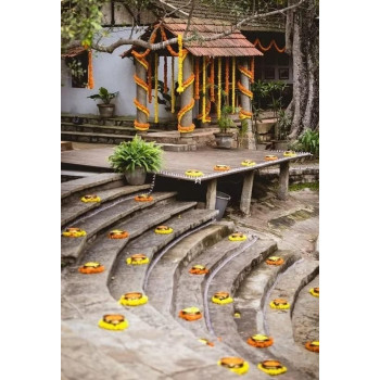 Decoration Craft 5 Pack Orange & Yellow Artificial Marigold Flower Garlands 5 Ft Long Each For Parties Indian Weddings Theme & Home Decoration Photo Prop Diwali Festival