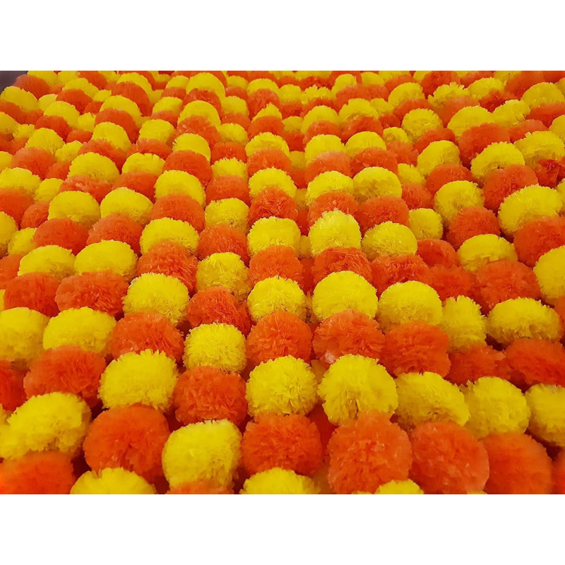 Decoration Craft 5 Pack Orange & Yellow Artificial Marigold Flower Garlands 5 Ft Long Each For Parties Indian Weddings Theme & Home Decoration Photo Prop Diwali Festival
