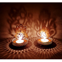 Traditional Laxmi And Ganesha Shape Diwali Shadow Diya Deepawali Traditional For Home/Office Religious Tea Light Candle Holder Stand Diwali Gift