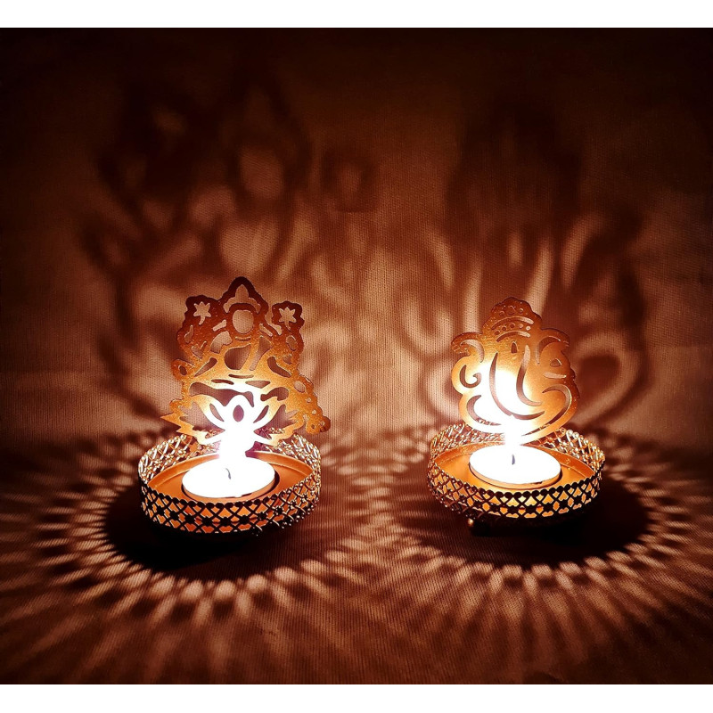 Traditional Laxmi And Ganesha Shape Diwali Shadow Diya Deepawali Traditional For Home/Office Religious Tea Light Candle Holder Stand Diwali Gift