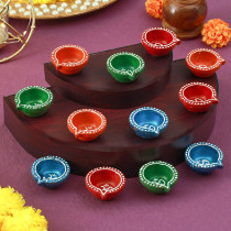 Tied Ribbons 12 Pcs Handmade Clay Diya For Diwali, Traditional Homemade Diyas Tealight, Indian Oil Lamp, Diwali Decorations For Home, Terracotta Diyas, Diwali Gifts