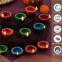 Tied Ribbons 12 Pcs Handmade Clay Diya For Diwali, Traditional Homemade Diyas Tealight, Indian Oil Lamp, Diwali Decorations For Home, Terracotta Diyas, Diwali Gifts