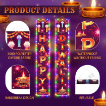 Happy Diwali Hanging Banner With Light Festival Light Party Decoration Supplies Indoor Outdoor Diwali Sign Door Decor For Happy Diwali Party Indian Deepavali Lights Diyas Decor Supplies