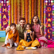 Happy Diwali Hanging Banner With Light Festival Light Party Decoration Supplies Indoor Outdoor Diwali Sign Door Decor For Happy Diwali Party Indian Deepavali Lights Diyas Decor Supplies