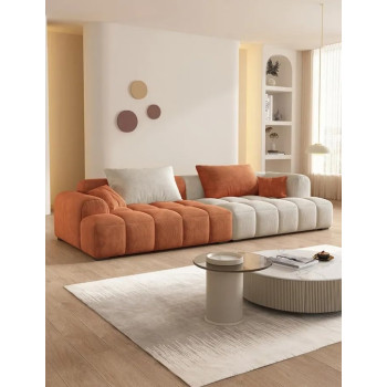 Cheese Cube Cream Style Fabric Sofa Living Room Sofa Living Room Bedroom Simple Sofa (96 X 280 Cm, White Tangerine)