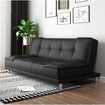 Small Family Living Room Folding Apartment Study Office Lunch Break Velvet Sofa Multi-Function Sofa Bed (Black)