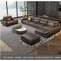 Overstuffed Multifunction Wooden Frame Furniture Sofa Living Room Set Pu Leather (330Cm0X165Cm+120Cm+80Cm, Brown)