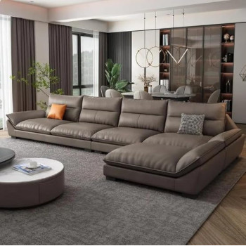 Overstuffed Multifunction Wooden Frame Furniture Sofa Living Room Set Pu Leather (330Cm0X165Cm+120Cm+80Cm, Brown)