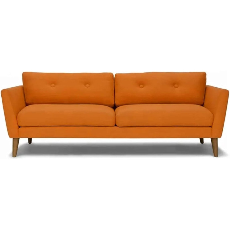 Modern Upholstered Fabric Home + Office Sofa Modern Lounge Spot Contemporary Style Couch Cherry-Stained Wood Legs 3 Seater (Orange)