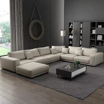 Latest Wooden Furniture Designs U Shaped Sectional Sofa Living Room L Shape Leather Sofa Set Furniture (Beige)