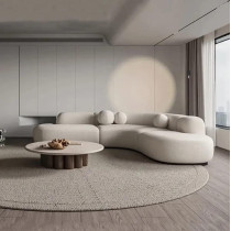 Fabric Sofa Round Living Room White Sofa Set Curved 6 Seat Big Couch