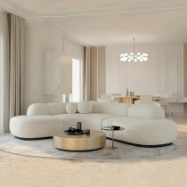 Fabric Sofa Round Living Room White Sofa Set Curved 6 Seat Big Couch