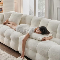 Luxury Look European Style Living Room Sofa Set Furniture Design Modern Fabric 3+2+1 Seater Sofa White Lamb