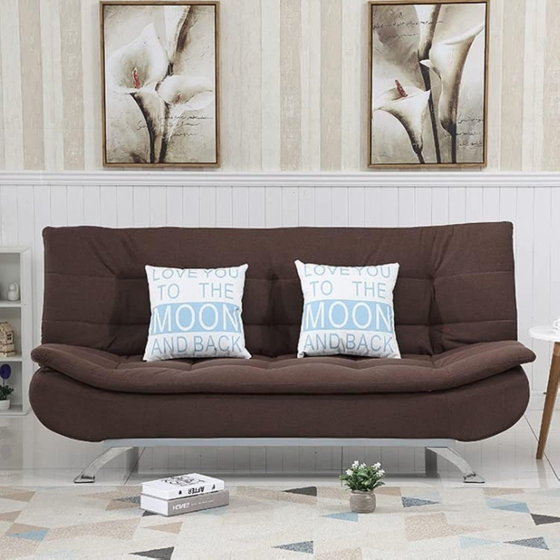 Fabric Multifunction Folding Foam Sofa Bed Set Living Room (Chocolate)