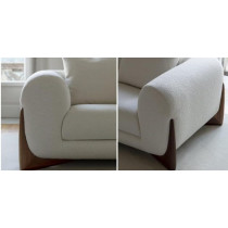 Italian Design Living Room Teddy Sofa Upholstered White Boucle Fabric Solid Canaletta Walnut Feet Luxury Lambwool Sofa