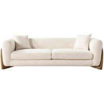 Italian Design Living Room Teddy Sofa Upholstered White Boucle Fabric Solid Canaletta Walnut Feet Luxury Lambwool Sofa
