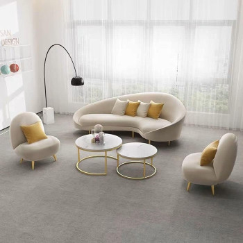 Living Room Furniture Curve Shape Velvet Design Luxury Furniture European Sofa (Beige)