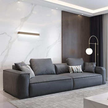 Jd Leather Sofa Combination Sofa Living Room Furniture (Gray, Four-Seat, 2 Pillows, 2800 x 970 x 670 mm