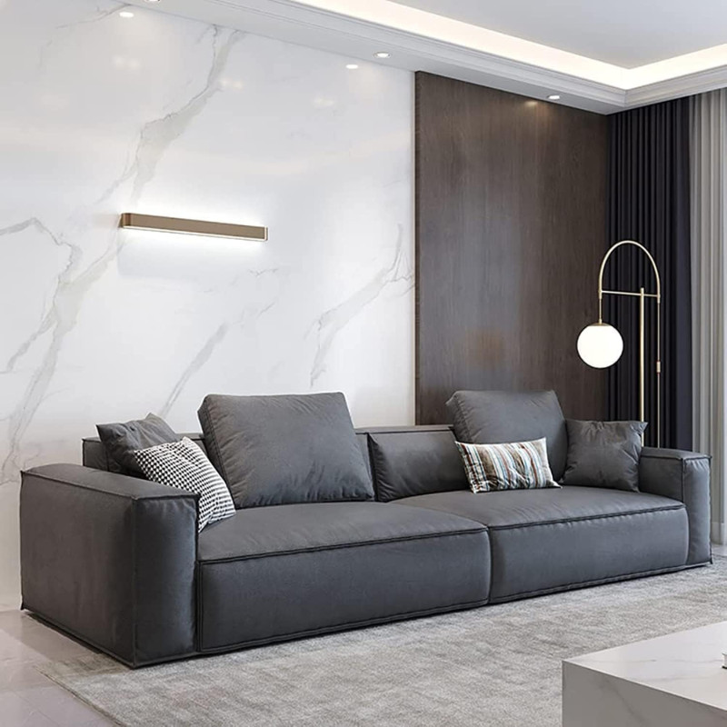 Jd Leather Sofa Combination Sofa Living Room Furniture (Gray, Four-Seat, 2 Pillows, 2800 x 970 x 670 mm