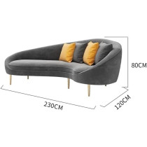 Business Luxury Velvet Loveseat Sofas Hotel Arc Shape Upholstered Modern Couch (Grey)