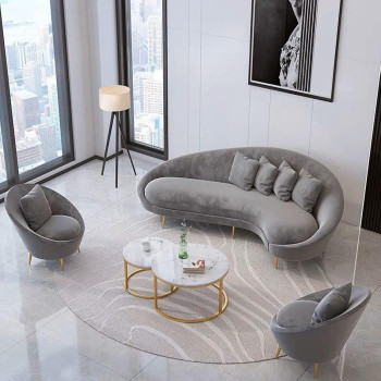 Business Luxury Velvet Loveseat Sofas Hotel Arc Shape Upholstered Modern Couch (Grey)