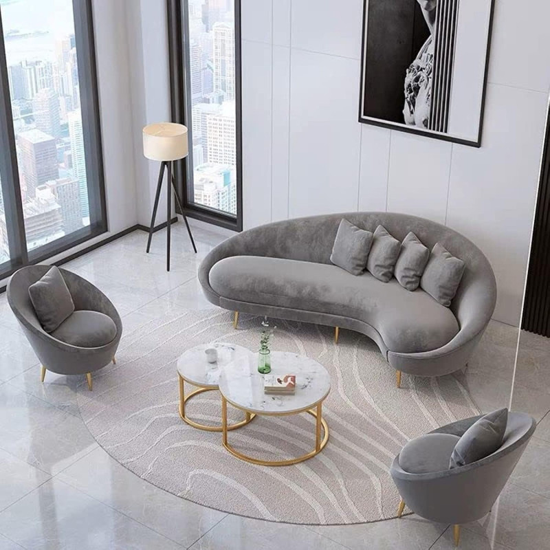 Business Luxury Velvet Loveseat Sofas Hotel Arc Shape Upholstered Modern Couch (Grey)
