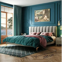 Nordic Simple Master King Size Bed Young Luxury Fabric Bed Bedroom Furniture Sets (Off White)